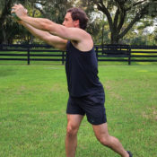 Personal trainer Mike Matthews performs the wood chopper exercise