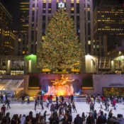 The Christmas Tree and ice skating rink at the Rockefeller Center in New York City