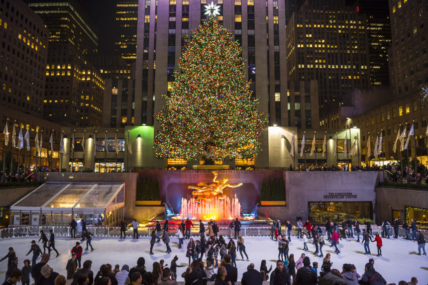 The Christmas Tree and ice skating rink at the Rockefeller Center in New York City