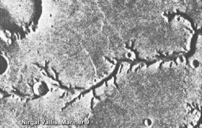 Photo of Nirgal Vallis on Mars, taken by Mariner 9