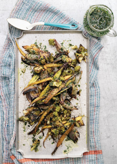 plate of roasted romanesco and carrots