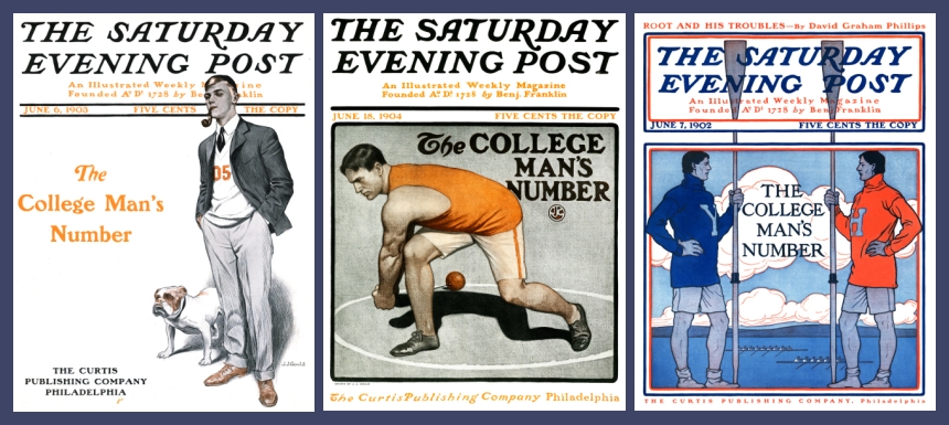 Collection of covers depicting the "college man" doing various activities