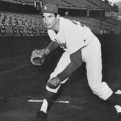 Baseball Hall of Famer Sandy Koufax after throwing a pitch