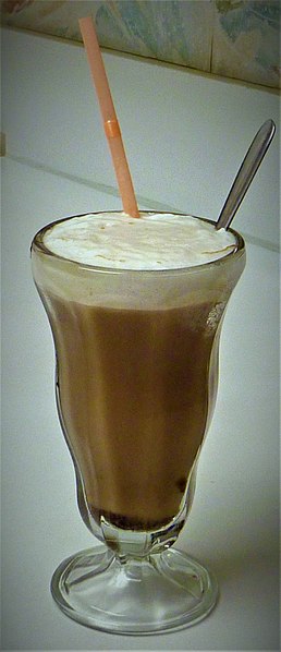 A glass of chocolate egg cream