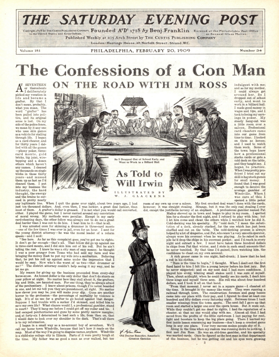 Page from the article "The Confessions of a Con Man"