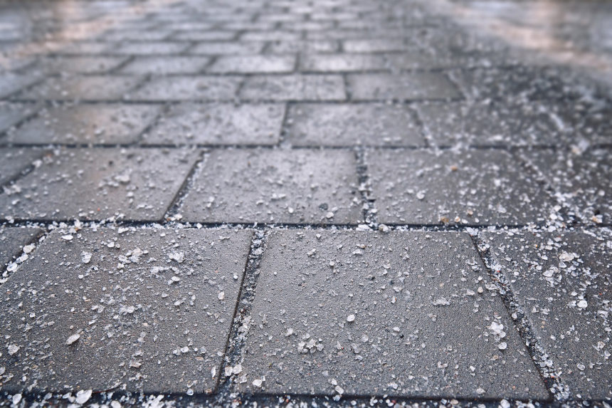 A salted sidewalk