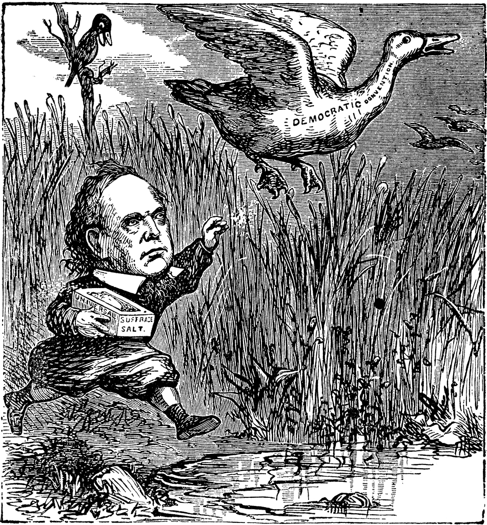 Political cartoon of Salmon Chase pursuing the Democratic nomination