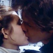 Carrie Fisher and Harrison Ford kissing in The Empire Strikes Back