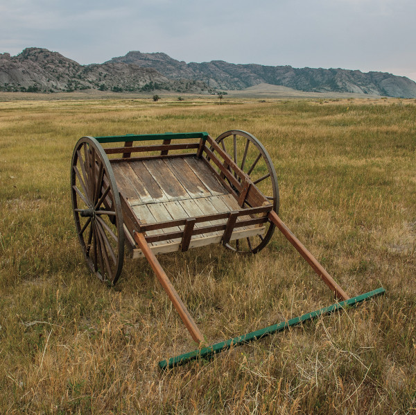 Mormon handcart in a field