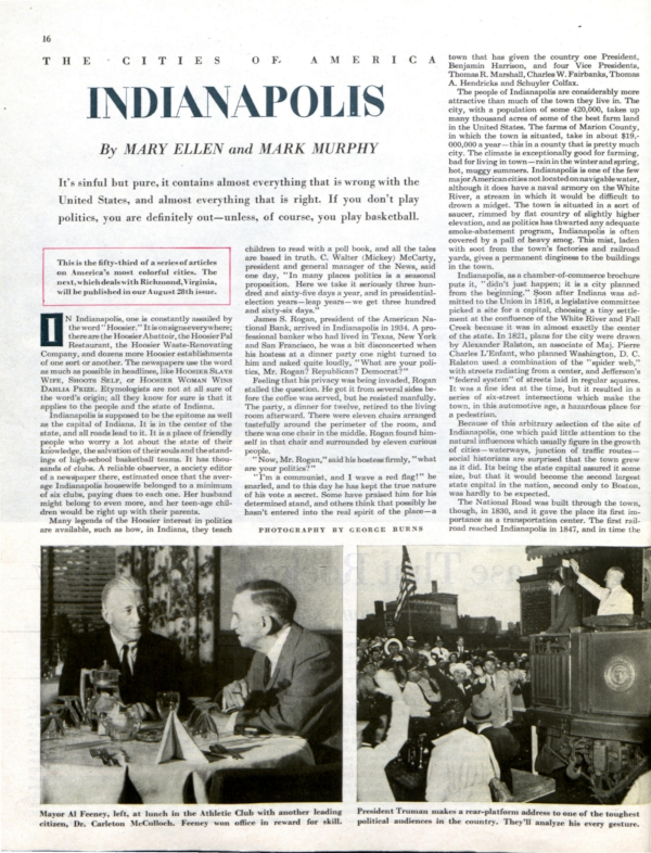 First page for the article "The Cities of America: Indianapolis