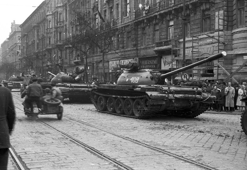 Soviet tanks in the streets of Budapest ( FOTO:FORTEPAN / Nagy Gyula via the <a href="https://en.wikipedia.org/wiki/en:Creative_Commons" target="w:en:Creative Commons" rel="noopener">Creative Commons</a> <a href="https://creativecommons.org/licenses/by-sa/3.0/deed.en">Attribution-Share Alike 3.0 Unported</a> license)