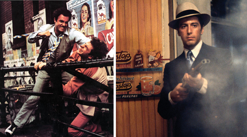 Actors James Caan and Al Pacino in scenes from The Godfather