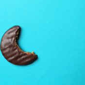Half-eaten chocolate mint cookie