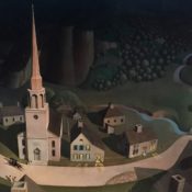 Detail of the painting "Midnight Ride of Paul Revere" by Grant Wood