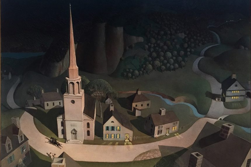 Detail of the painting "Midnight Ride of Paul Revere" by Grant Wood