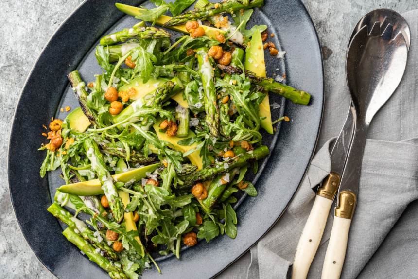 Plate of Asparagus Salad with chickpeas