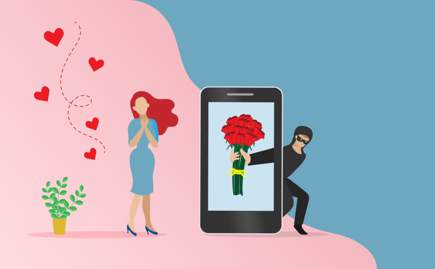 Illustrated concept of a romance scam