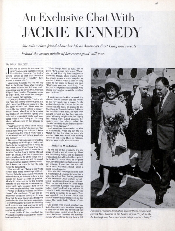 First page of the article "An Exclusive Chat with Jackie Kennedy"