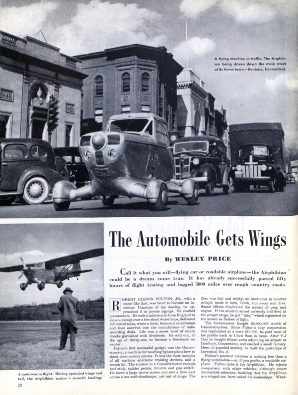 First page of the article "The Automobile Gets Wings"