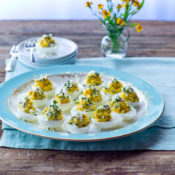 Plate of herbed deviled eggs