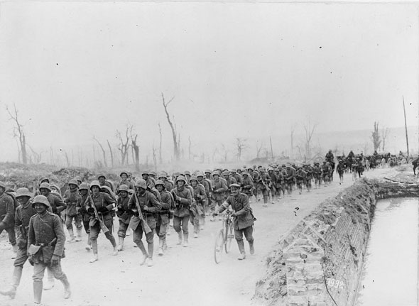 German soldiers marching toward France. 