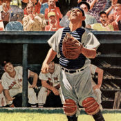 Yogi Berra preparing to catch baseball