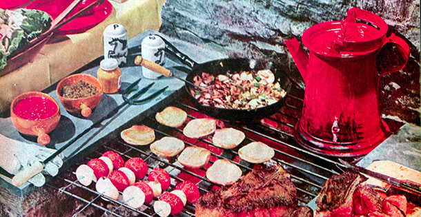 Collection of food items on a barbeque grill