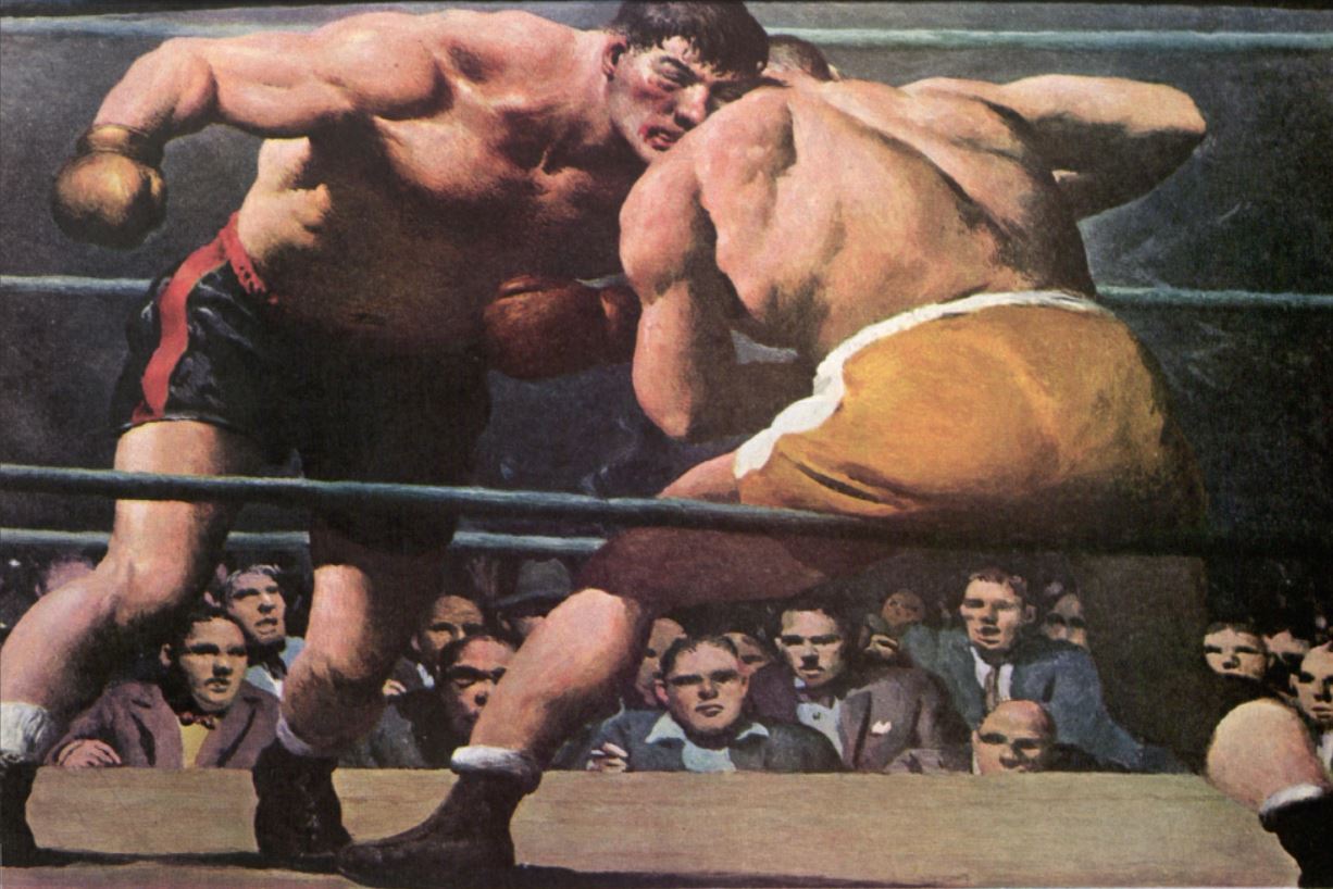 Illustration of men boxing in a ring