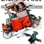 Boy & girl race downhill in soapbox, scaring chickens