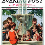 Boys swimming in fountain