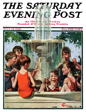 Boys swimming in fountain