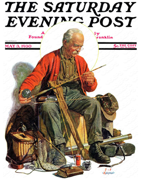 A man prepares his fishing gear.