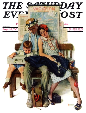 Family asleep in bench in train or bus station