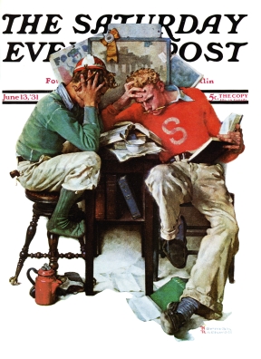 Two college men studying