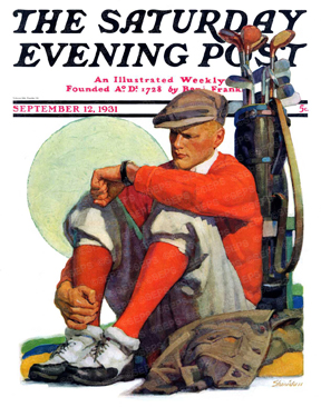 A golfer sits to his bag.