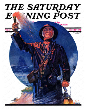 A man signalling a ship.