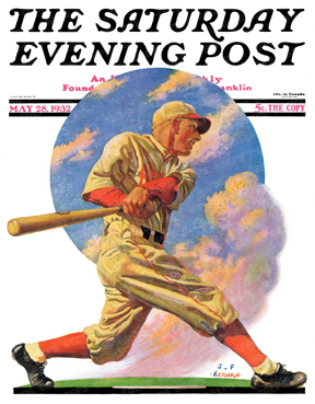 A baseball player swinging bat