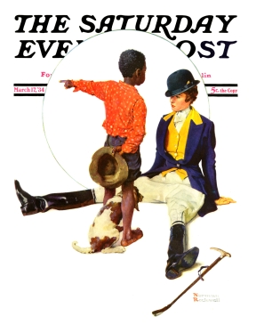 Boy points way to horse for fallen woman rider