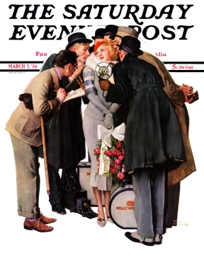 Crowd of reportors surrounds Hollywood starlet