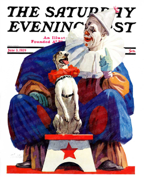 A clown and his dog.