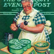 Woman baking St. Patrick's Day cake