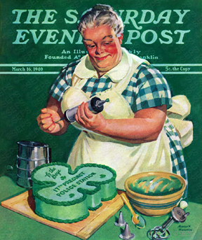 Woman baking St. Patrick's Day cake