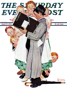 Woman counts number of children for census taker