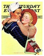 Lady kissing sailor, picture of soldier in purse