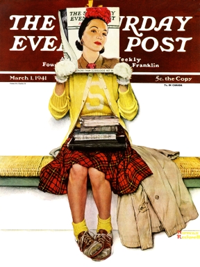 Teenage girl holds POST cover in front of her face