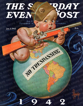 Baby New Year, on globe guarding North & South America
