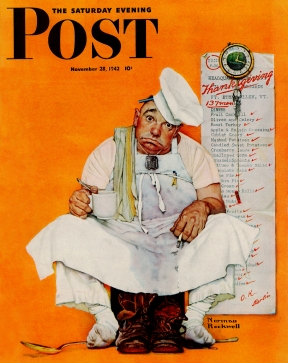 Exhausted army cook after Thanksgiving dinner