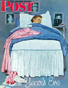 Woman asleep in bed, pictures of Willie Gillis on wall