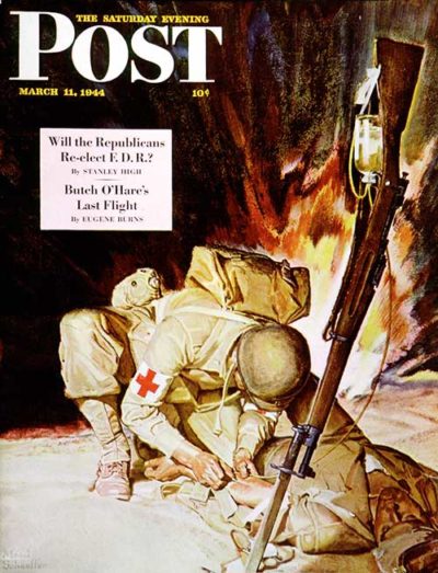 Medic Treating Injured in Field by Mead Schaeffer March 11, 1944 Medic Treating Injured in Field by Mead Schaeffer March 11, 1944