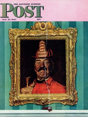 Portrait of Fireman sniffing cigar smoke